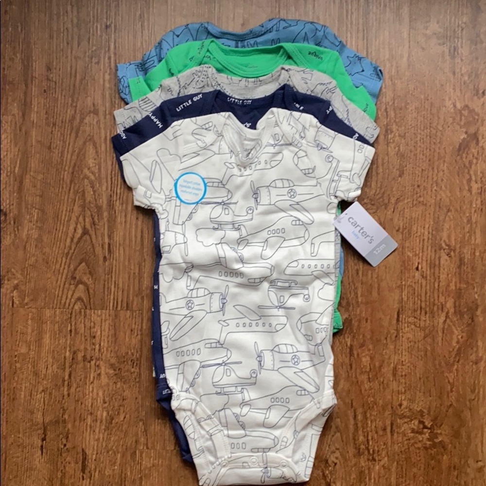 5 Pack Short Sleeve Carters Bodysuit Sz 12m Boys - Picture 2 of 8
